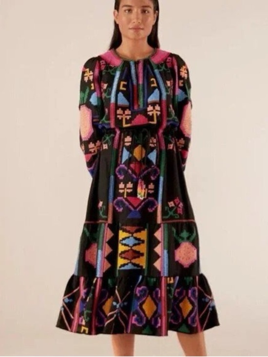 FARM Rio Dresses & Skirts - Farm Rio black cross stitch midi dress size Large